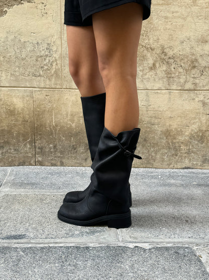 Transformable Black Boots with Open-Back Design