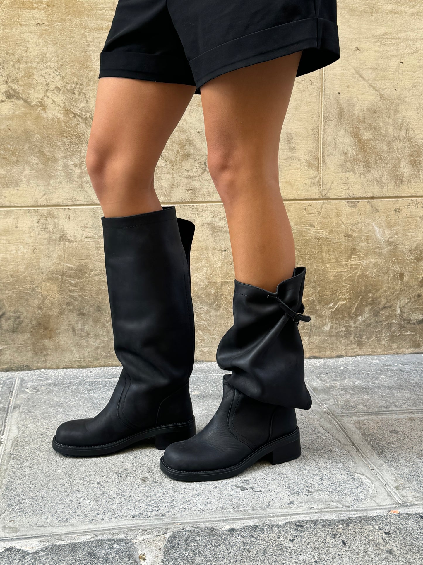 Transformable Black Boots with Open-Back Design