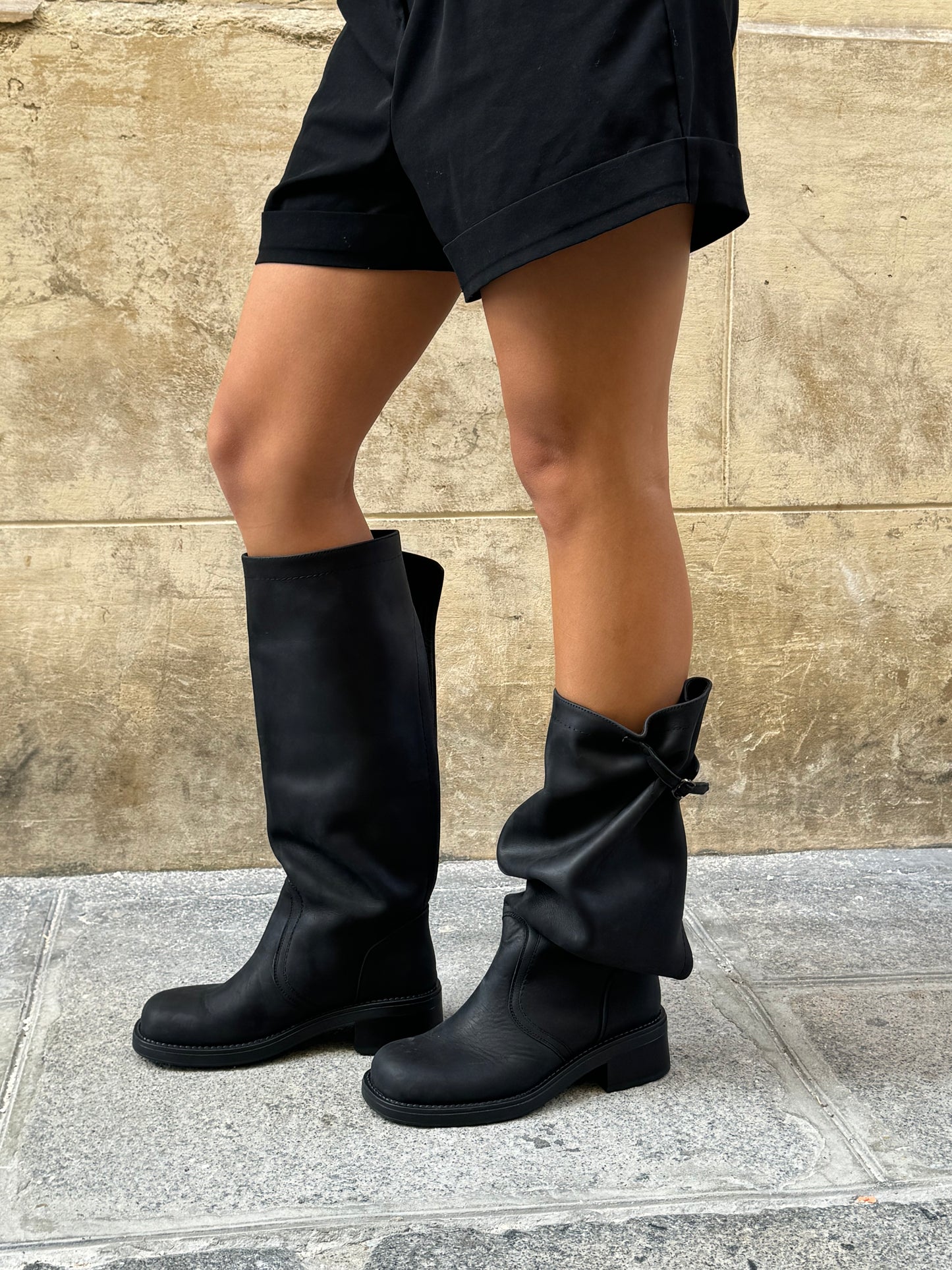 Transformable Black Boots with Open-Back Design