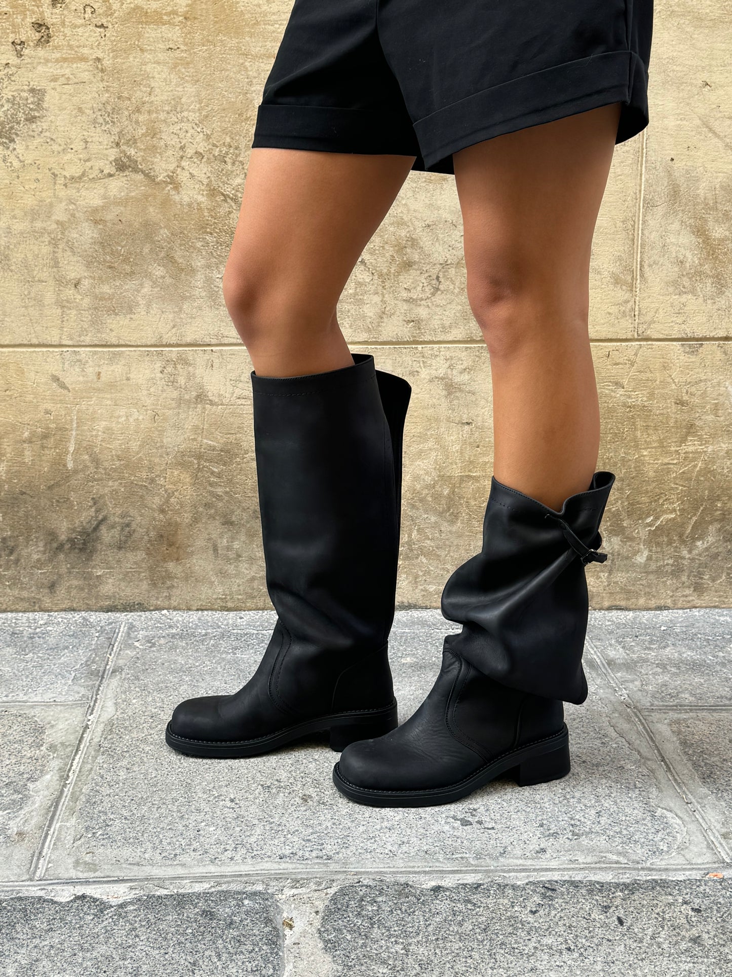 Transformable Black Boots with Open-Back Design