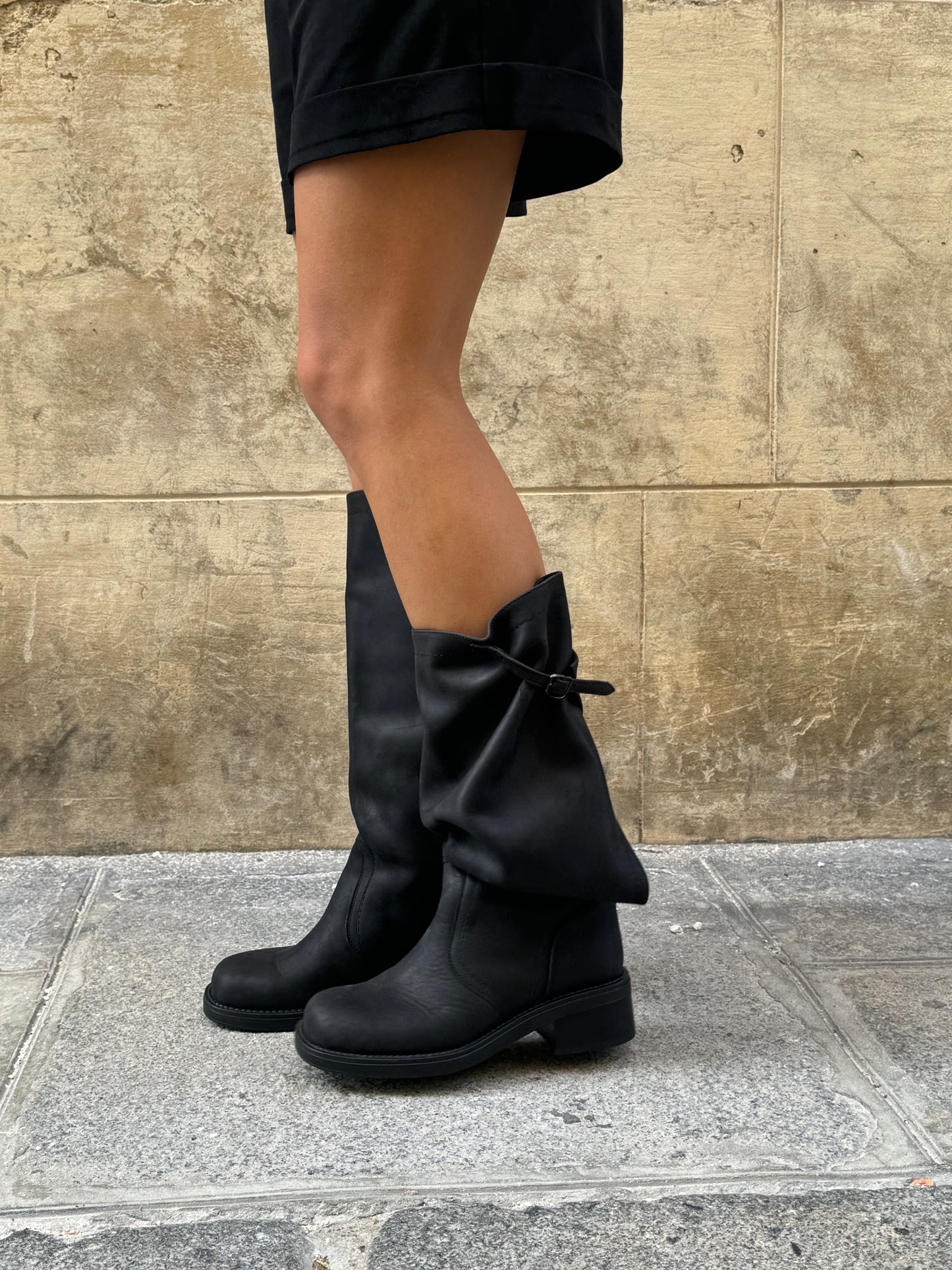 Transformable Black Boots with Open-Back Design