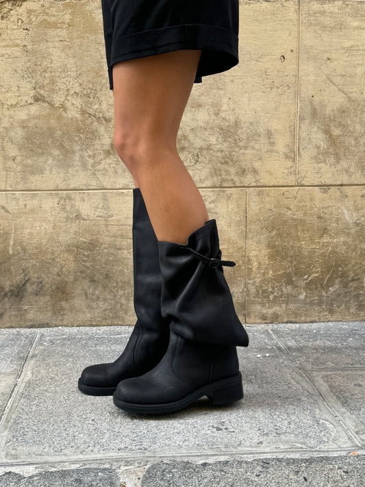 Transformable Black Boots with Open-Back Design