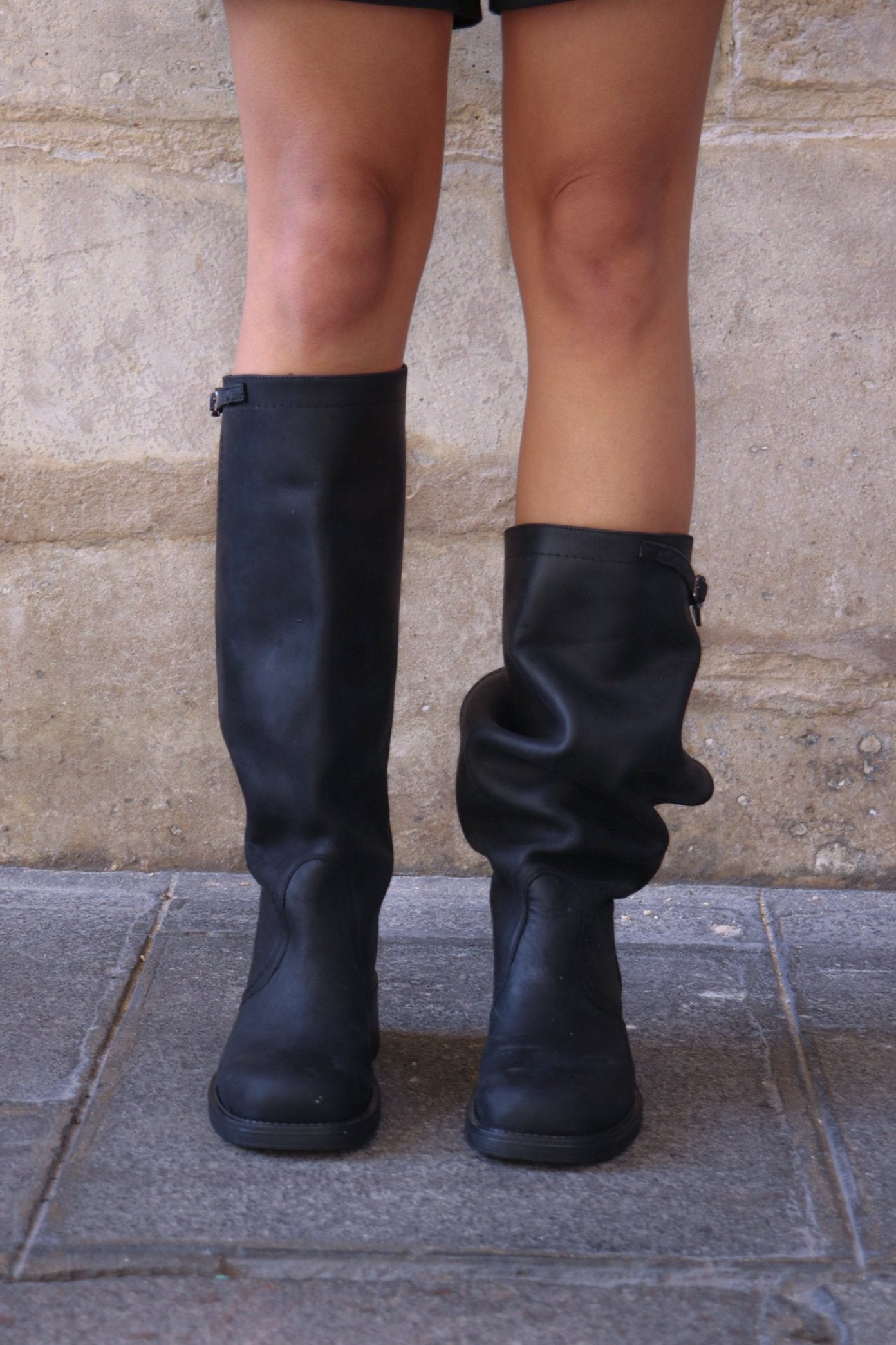 Transformable Black Boots with Open-Back Design